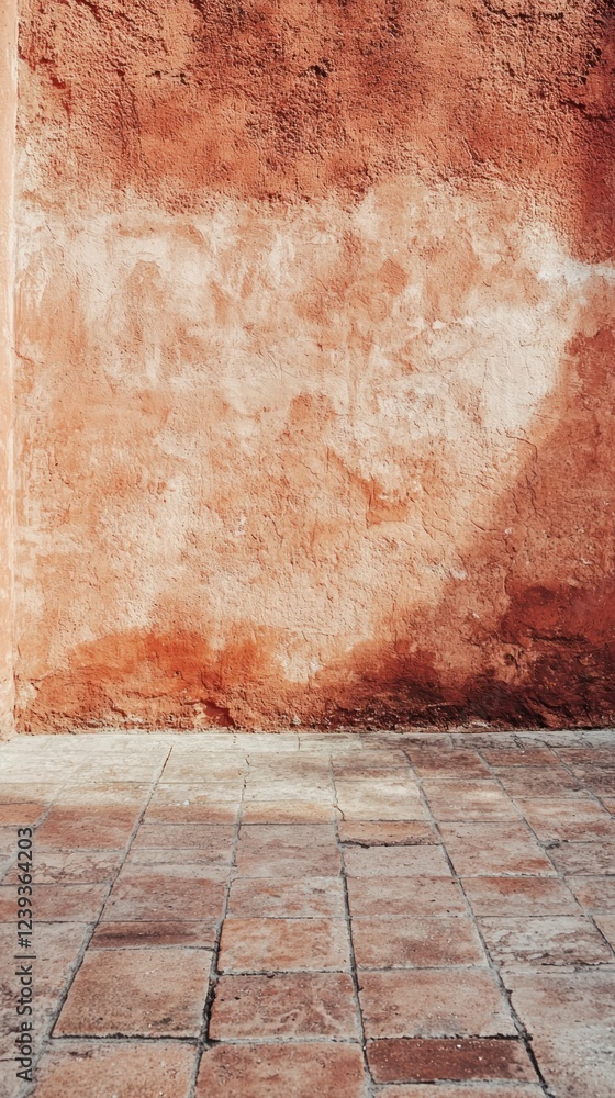 Poster the muted terracotta wall exudes warmth and character, showcasing subtle variations in texture and c