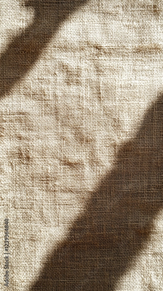Poster Sunlight filters through a window, illuminating a neutral-hued linen fabric. Shadows dance softly over the textured surface, creating a tranquil ambiance that invites calm