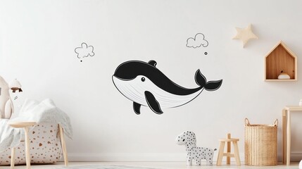 Whale wall decal in minimalist kids' room