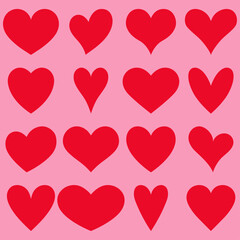 Vector shapes of hearts. Different red hearts. Valentine's Day elements.
