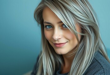 Young female with gray hair in a relaxed pose
