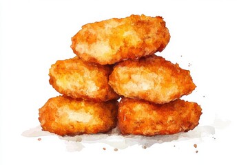 Watercolor style chicken nuggets isolated on a white background