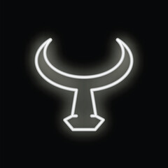 White neon sign showing stylized bull's head on black background, ideal for concepts such as zodiac sign, strength, determination