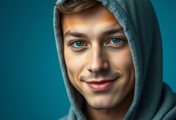 Fototapeta premium Photorealistic portrait of a young male individual wearing a hood