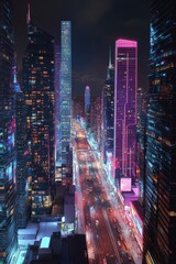 Obraz premium Neon Dreams: A City Bathed in Electric Hues 