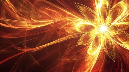 Radiant Abstract Flower Design with Fiery Orange and Yellow Swirls