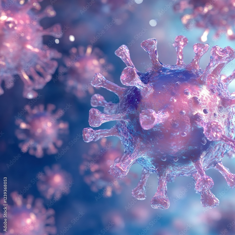 Poster Impact of respiratory virus infection on lung health with detailed 3d illustration showcasing cellular structures and interactions. Generative AI