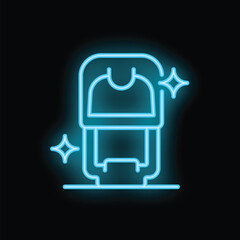 Blue glowing neon icon of a water dispenser on black background