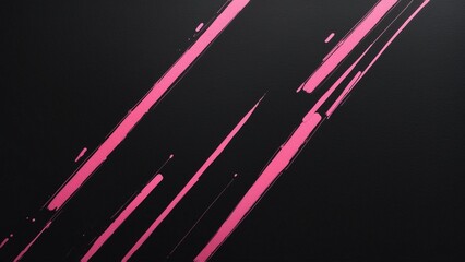 Bright pink abstract paint lines on black grunge background