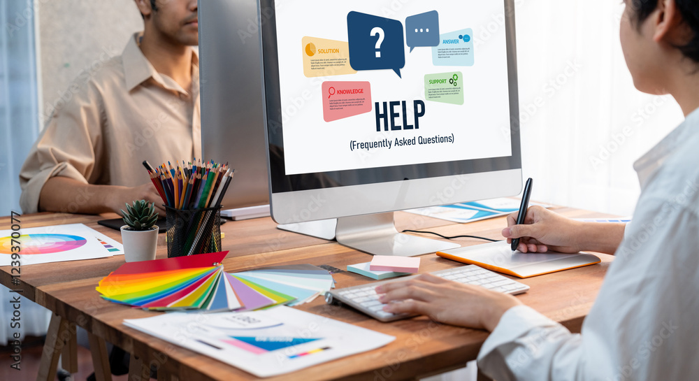 Fototapete Help screen on the website provide answer to FAQ frequently asked question brisk with knowledge information and solution by customer support