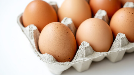 Close up of fresh farm eggs in carton for culinary design