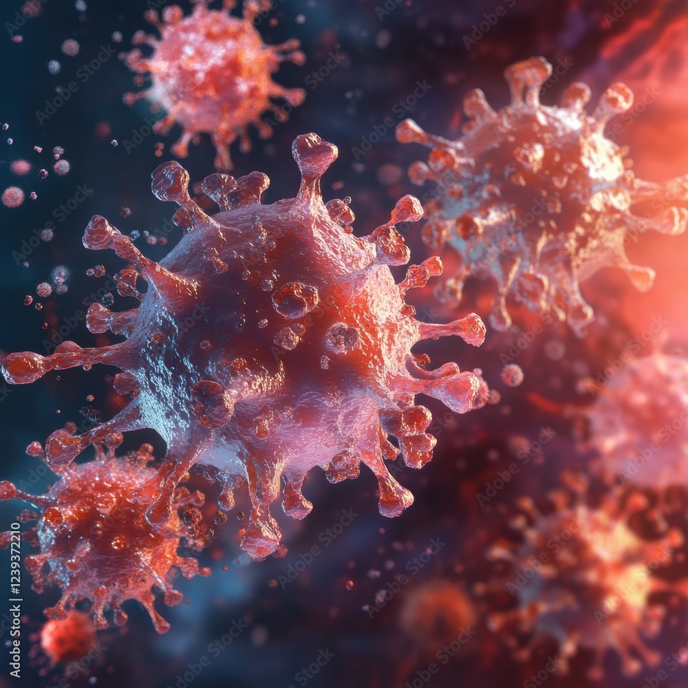 Poster detailed view of a respiratory virus causing severe lung infections in a medical context. generative