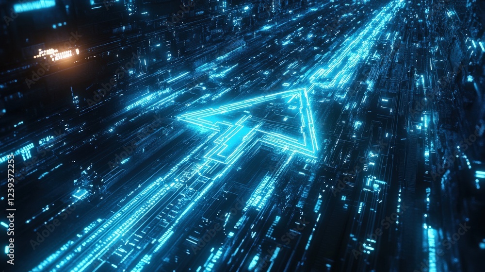 Poster digital cursor navigates through futuristic circuitry