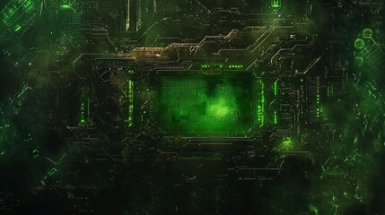 Futuristic Technology Background with Green Neon Circuit Design
