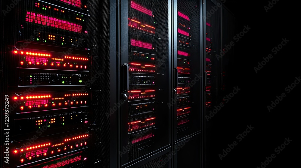 Poster illuminated server racks in a modern data center