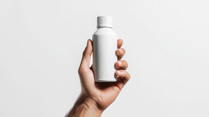 Close up of hand holding protein bottle for health and fitness concepts