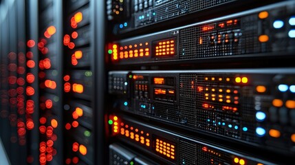 Illuminated Server Racks In A Modern Data Center