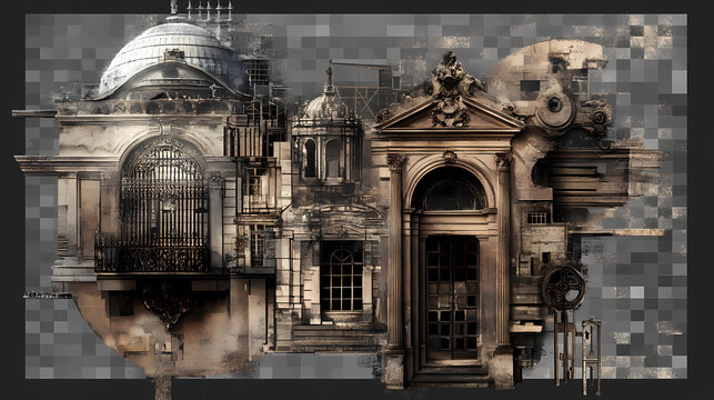 Vintage key collage on transparent background. Architectural Style. Illustration