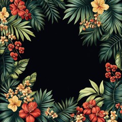 Fototapeta premium Palm Leaves and Flowers Pattern