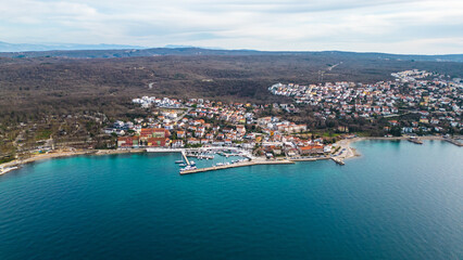 A stunning aerial drone view of Amiss Atea Camping Resort, located near the charming town of Njivice on the beautiful island of Krk, Croatia