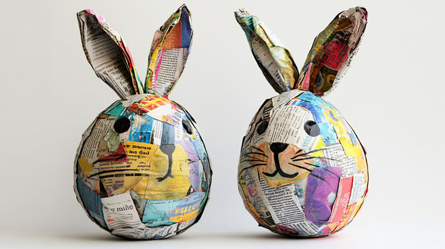 Upcycled Newspaper Easter Bunny Sculptures