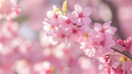 Blooming cherry blossoms in springtime sunlight