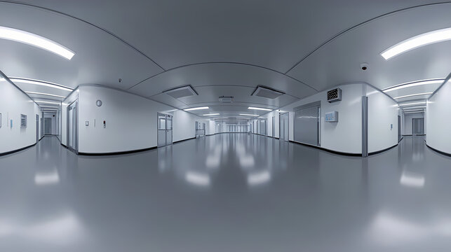 futuristic laboratory environment map: dark 3d render of an empty hall in architecture style. Architectural Style. Illustration