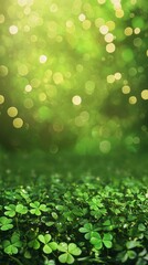 Obraz premium Lush Green Clover Field with Bokeh Background Saint Patrick's Day Nature Spring