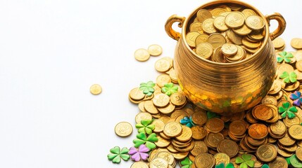 Overflowing Golden Pot of Coins Saint Patrick's Day Fortune Lucky Charms and Gold