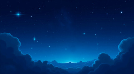 Fototapeta premium blue background, night starry sky above the clouds