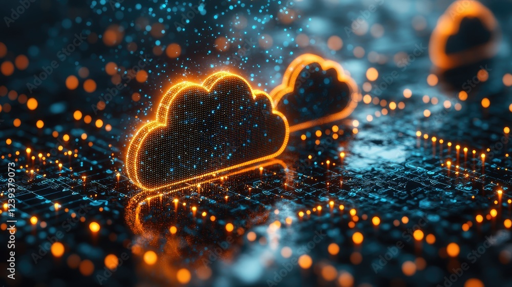 Poster illuminated cloud computing data network concept