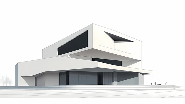 Contemporary museum with minimalist architecture. Architectural Style. Illustration