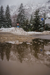 Ski resort in the Alps. Winter holidays, sports, skiing. A tourist village. Winter. Snow. Europe. Luxury