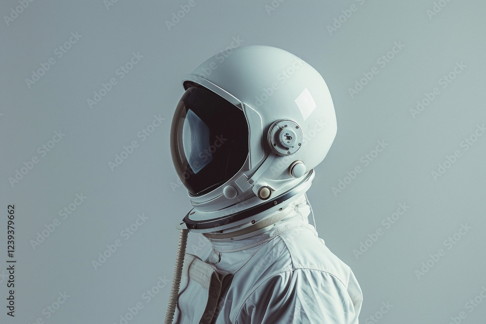 Poster cosmonaut in a protective spacesuit made generative ai technology