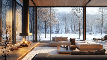 Obraz premium Snowy Retreat: A Charming Cabin in a Winter Paradise