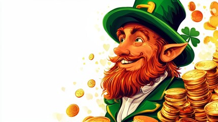 Happy Leprechaun with Gold Coins Saint Patrick's DayIllustration Irish Luck Festive Cartoon Character