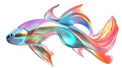 Isolated Holographic Fish with Dynamic Fins, 3D Rendered