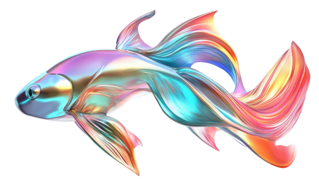 Isolated Holographic Fish with Dynamic Fins, 3D Rendered