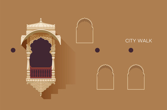 Citywalk - Traditional Rajasthani Window - Stock Illustration