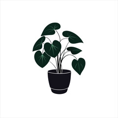  Minimalistic Potted Plant Icon with Pilea Peperomioides Leaves