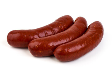 Pork sausages, Oktoberfest dishes, isolated on white background.