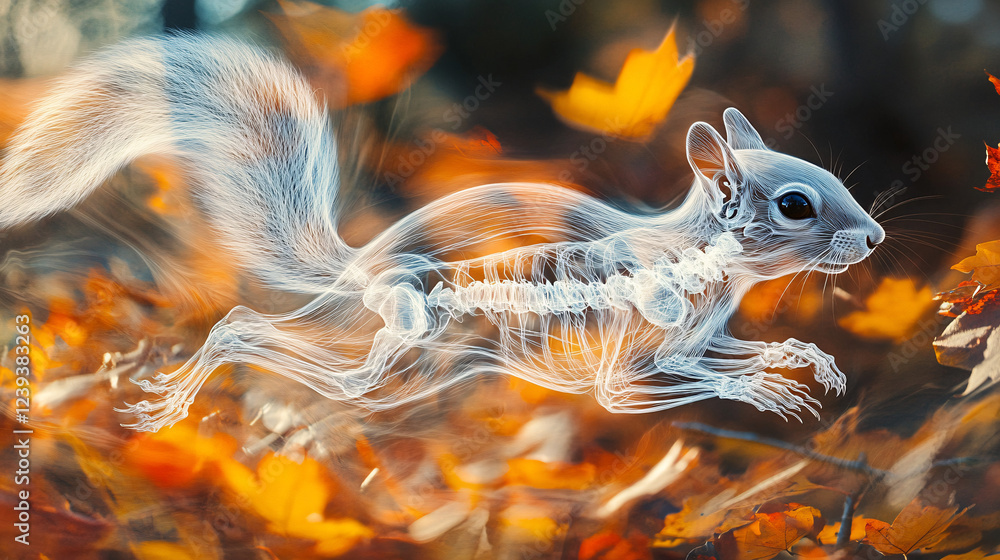 Aufkleber a playful x-ray of a squirrel, illustrating its agile body and bones as it navigates through an abst