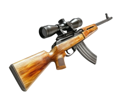 Isolated Modern Hunting Rifle with Scope and Wooden Elements