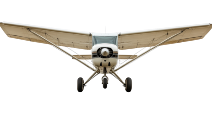 Isolated Front View of a Small White Single Engine Airplane