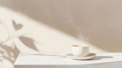 Minimalist morning serenity with a steaming cup of tea