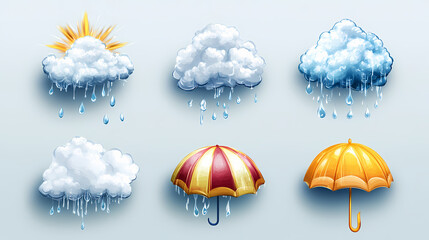 Icons different weather conditions sun cloud rain snowflake and thunderstorm all icons use clean lines with minimal detail to convey the weather condition effectively. Weather Conditions. Illustration