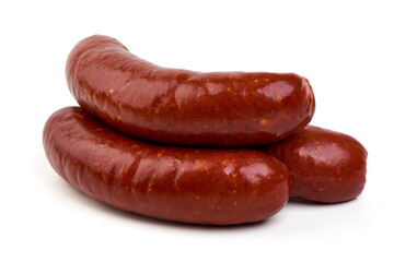 Pork sausages, Oktoberfest dishes, isolated on white background.