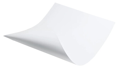 Blank bended paper sheet, isolated on transparent background