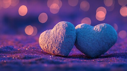 A vibrant heart silhouette is highlighted against a purple background, featuring black and white accents in romantic silhouette photography