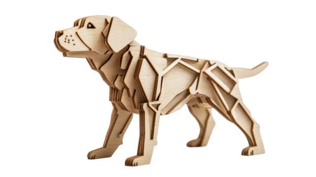 Isolated Low-Poly Style Light Wood Dog Model